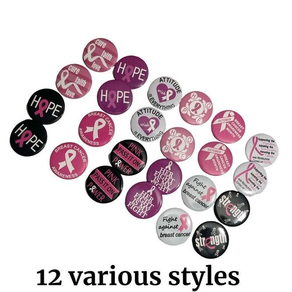 BREAST CANCER AWARENESS Accessories Bundle Set, 34 Ribbons/ 24 Buttons - Picture 6 of 9
